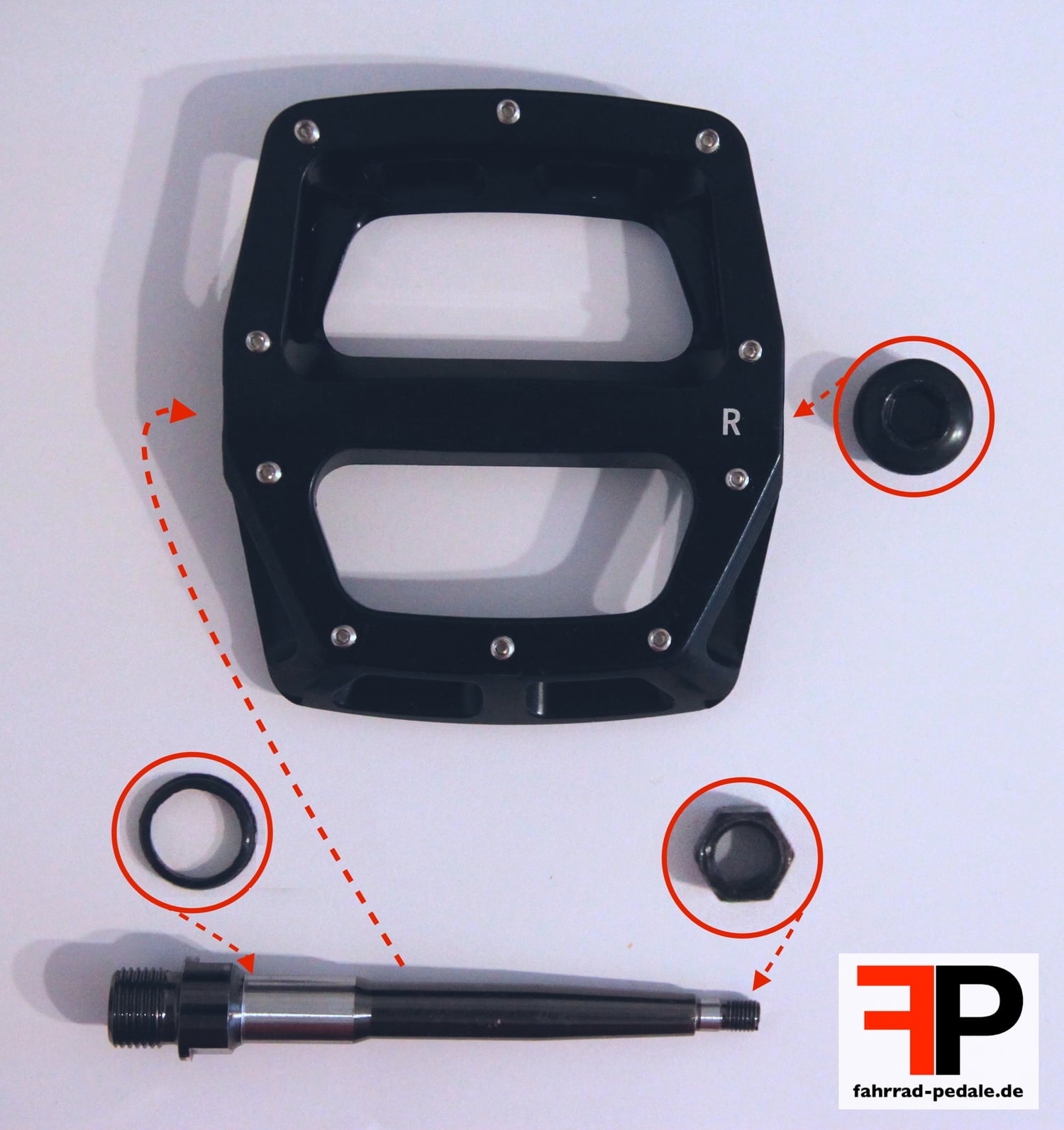 Der Aufbau von FahrradPedalen die Einzelteile